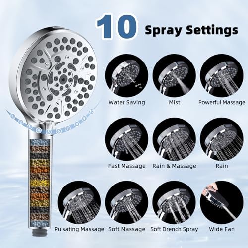 Metal Rain Filtered Shower Head with Handheld, 10" High-Pressure,10-Mode - Image 4