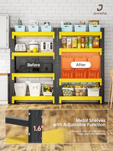4-Tier Storage Shelves,79" H Heavy-Duty Garage Shelving Unit,Adjustable Industrial Metal Shelf System,5,000lbs Capacity,Tool Organizer for Garage,Workshop,60" W*24" D*79" H,Black&Yellow - Image 6