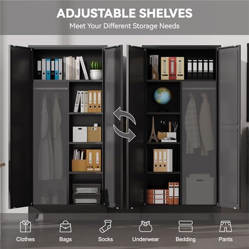Baborokic Metal Wardrobe Cabinet with Hanging Rod,Large 71" Armoire Wardrobe Closet with Adjustable Shelves and Doors,Farmhouse Metal Office Cabinets for Bedroom,Office,Employee(Black) - Image 3