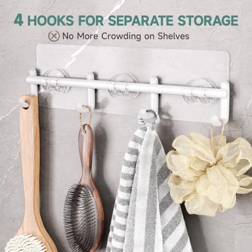 Veken Shower Caddy 6-Pack with Hooks, Bathroom Organizers & Storage, White - Image 3