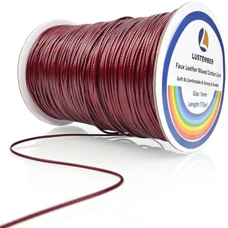 LUSTEMBER 1mm Faux Leather Waxed Cotton Cord, 175 Yards – Durable Necklace String, Soft and Textured Cord for Necklaces, Bracelets, and Jewelry Making by LUSTEMBER