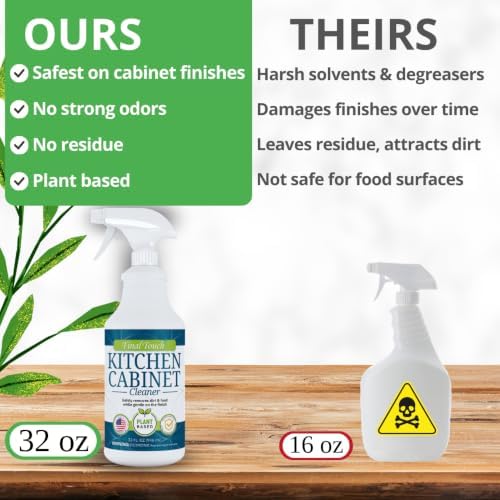 Kitchen Cabinet Cleaner and Degreaser - Plant Based Grease Remover for Wood, Painted and White Cabinets - Cleans, Restores, Protects Finishes, Streak Free, 32oz with Scrub Brush by Final Touch - Image 3