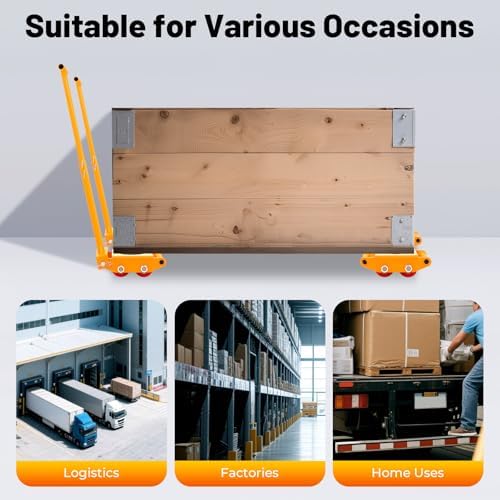 4PCS Machinery Skates with 2 Steering Handles, Heavy Duty Machinery Skates Dolly Machinery Moving Skate 360°Rotation Machine Dolly Skate Machinery Mover Skate for Industrial Moving Equipment, Yellow - Image 6