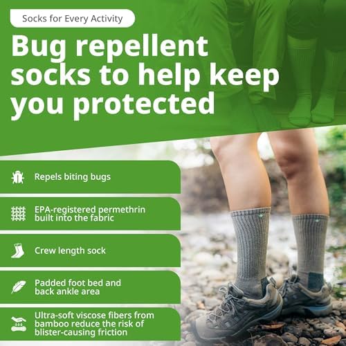 Insect Shield Heavyweight Hiking Walking Socks, Stretchy and Comfortable Crew Socks with Padding and Tick Protection - Image 2