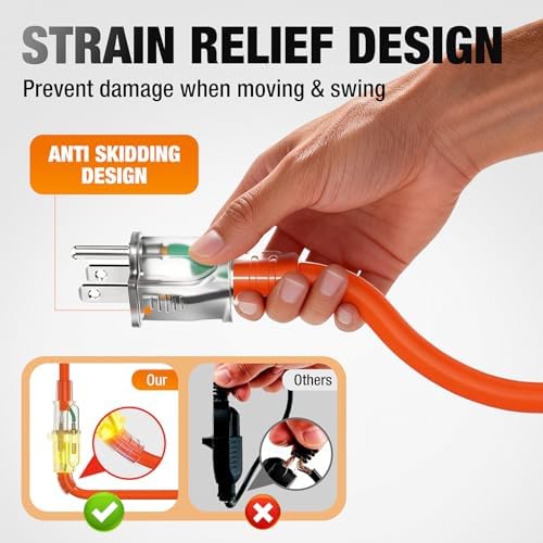 12/3 Gauge Outdoor Extension Cord 15 FT Heavy Duty Waterproof Orange（2pack） - Image 2