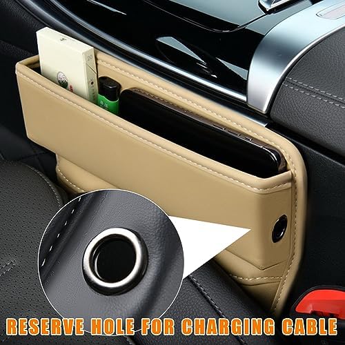 Ziciner Car Seat Gap Organizer, Premium Leather Auto Seat Storage Box, Vehicle Adjustable Front Seat Gap Filler, Car Seat Side Pocket Organizer for Phones, Glasses, Keys, Money, Cards (Beige) - Image 5