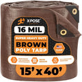 15' x 40' Super Heavy Duty 16 Mil Brown Poly Tarp Cover - Thick Waterproof, UV Resistant, Rip and Tear Proof Tarpaulin with Grommets and Reinforced Edges - by Xpose Safety by XposeSafety