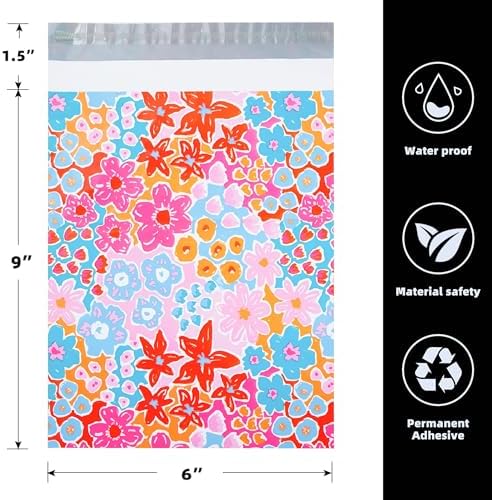 POLYSELLS 100pcs 6x9 Inches Poly Mailers Waterproof & Tear Resistant Mailing Envelopes, Cute Small Business Bags for Clothes, Gifts - Flowers - Image 2