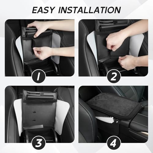 SINGARO Center Console Cover with 2 Side Pockets, Plush-Lined Faux Suede Car Armrest Pad, Universal Fit for Most Vehicles, Car Interior Accessories (Black) - Image 4