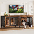 DUMOS 63" Dog Crate Furniture for 2 Dogs with Divider, Rustic Brown by DumosLifestyle