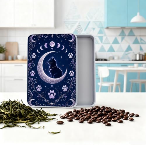 Indigo Moon Cat Metal Tin Box with Lid,Storage Container - Image 5