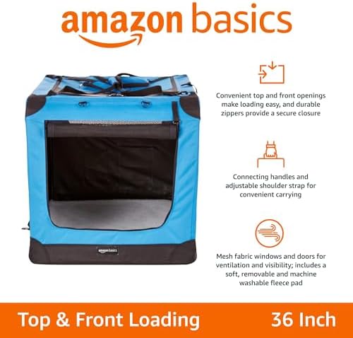 Amazon Basics Folding Portable Soft Pet Dog Crate Carrier Kennel, 36 x 24 x 24 inches, Blue - Image 2