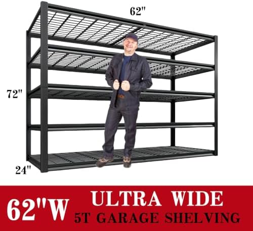 5-Tier Heavy Duty Garage Shelving, 5,000 lbs Capacity Adjustable Metal Storage Shelving Unit for Garage, Basement, Warehouse & Workshop, 62" W x 24" D x 72" H - Image 3
