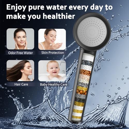 Filtered Shower Head with Handheld, High Pressure Water Flow and Multiple Spray Modes Shower Head with Filter, Power Wash for Hard Water, Showerhead with ON/OFF Switch for Pets Bath (Stone Gray) - Image 4