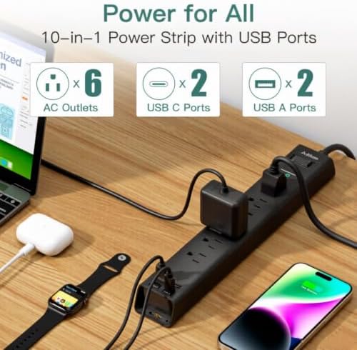Power Strip Surge Protector with 6 AC Outlets 4 USB Ports (2 USB-C), - Image 2