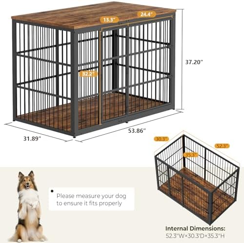 Lyromix 54" Dog Crate Furniture with Foldable Door, Rustic Brown - Image 7