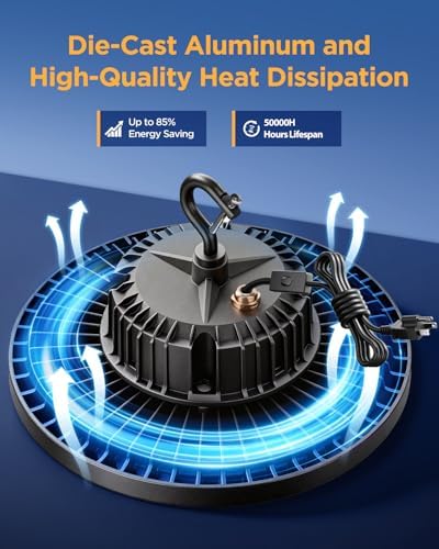 160W 25000LM High Bay LED Shop Lights with Switch, 2 Pack - Image 5
