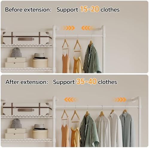 Higeego W3 Wall Mounted Clothes Rack, Industrial Pipe Clothing Rack, White - Image 4