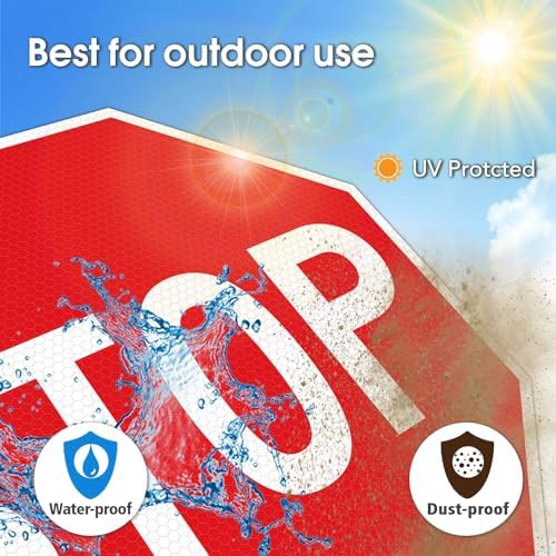 GicnKeuz 2 Pack Stop Slow Sign with Metal Handle, 13x13 inches Double Sided Slow/Stop sign, Traffic Reflective Aluminum Sign, Fade Resistant/Waterproof, Easy to Mount (Red & Orange) - Image 3