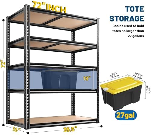 ROOMFAVE Garage Shelving Adjustable 5 Tier Storage Shelves 2050LBS,4PCS - Image 3