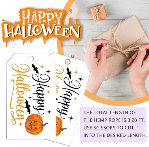 Halloween Paper Gift Tags with String-50Pcs, Happy Halloween Cute Pumpkin Tags for Goodie Bags, 2 x 3.5 Inch Waterproof Hanging Labels for Decoration Party Supplies, Gift Wrapping, DIY Crafts-B03 - Image 3