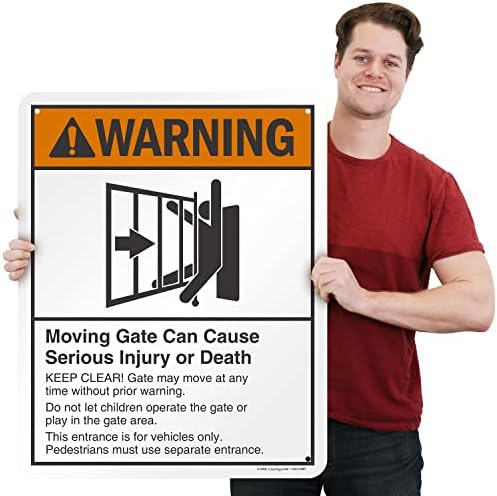 SmartSign 30 x 24 inch “Warning - Moving Gate Can Cause Injury Or Death” Metal Sign, 80 mil Laminated Rustproof Aluminum, Black, White and Orange, Made in USA - Image 2