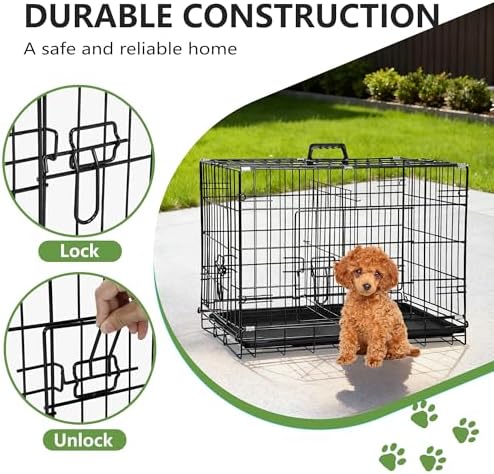 FDW | 24" Foldable Metal Dog Crate | Dark Black | Cage for Small Dogs - Image 3