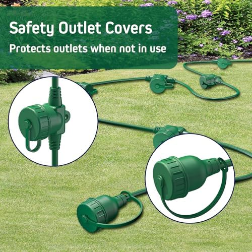 50FT Green Outdoor Extension Cord 6 Outlets Plugs with Waterproof Cover - Image 7