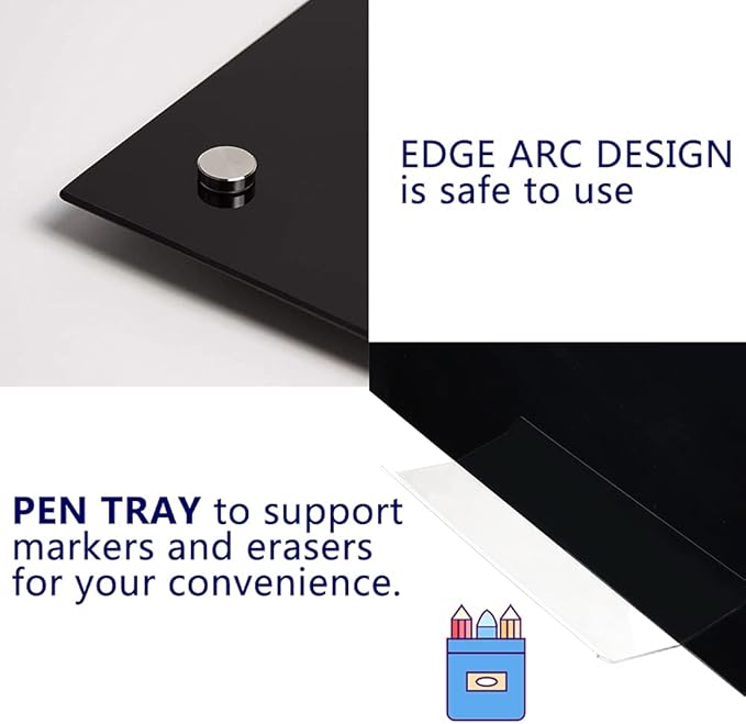 72" x 48" Black Extra Large Glass Whiteboard 6' x 4' Frameless Tempered Black - Image 4