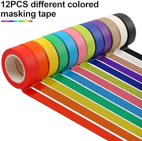Guirnd 12PCS Colored Masking Tape, Kids Art Supplies Colored Tape, DIY Craft Tape, Colored Tape Rolls, Colored Painters Tape 2.5cm x 12m (1In x 13Yards) - Image 3
