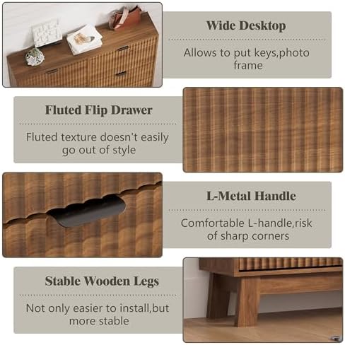 HUANLEGO Shoe Cabinet Storage for Entryway with 6 Flip Drawers, Walnut - Image 5