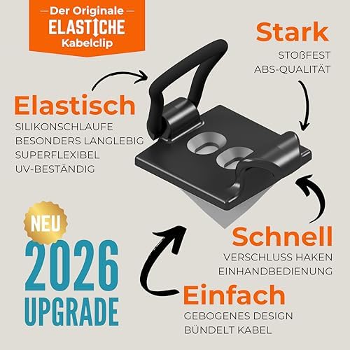 [Made in the UK] 30-Pack Adjustable Elastic Self-Adhesive Cable Tidy Clips, Cable Management Organiser for Office, Home, Under Desk, Behind TV, Charging Phone, Laptop, PC, HDMI, USB (BLACK) - Image 2