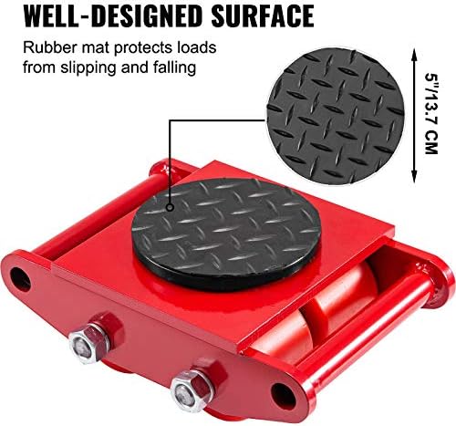 VEVOR Machinery Skate Dolly, 4-Piece Set, 6-Ton/13,200 lb Capacity, Carbon Steel Mover with 360° Rotation Cap, 4 PU Rollers, Heavy Duty for Industrial Use, Red - Image 5