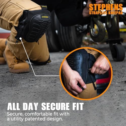Stephens Strapless Knee Pads for Construction - Heavy Duty Soft Cap Design for Work | Safety Work Gear | Flooring | Roofing | Gardening | Personal Protective Equipment - Cushion Support for Kneeling - Non-Slip Strapless Knee Pad - Eliminate Knee Pain - Image 6