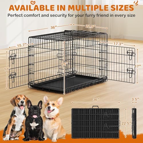 Yaheetech 36in Double Door Metal Dog Crate w/Divider for Puppy Indoor Use - Image 2