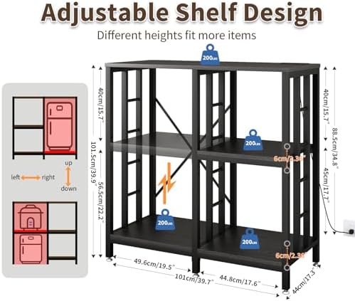 METYERRY Adjustable Kitchen Bakers Rack with Power Outlet,4-Tier Microwave Stand Kitchen Cart,Mini Fridge Stand with Storage,Bar Cabinet,Suitable for Office,Coffee Bar,Living Room,Patio, Black - Image 3