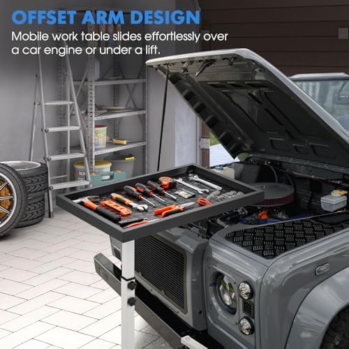 OLBRUS Adjustable Work Table, Mechanic Rolling Tool Tray Table, Gray - Image 4