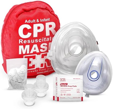 Adult and Infant CPR Mask Combo Kit – 50-Pack – 100 Valves, 50 Gloves, 100 Alcohol Pads – Bulk Set for First Responders, CPR Training by EverReadyFirstAid