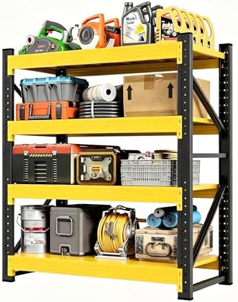79" H Garage Storage Shelves,3000LBS Garage Shelving Heavy Duty Adjustable Shelving Unit,4 Tier Metal Utitly Shelves Industrial Shelving for Warehouses,Basement,Black-Orange by KOBITOGarageStorageShelves