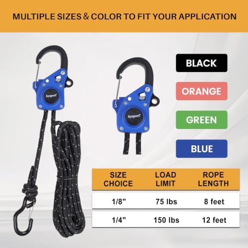 Ayaport Rope Tie Down Ratchet with Carabiner Clip 1/4" x 12', 2pcs - Image 4
