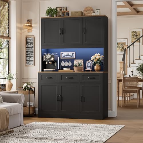 HOSTACK Kitchen Pantry Cabinet, Tall Kitchen Hutch Cabinet, Black/Brown - Image 2