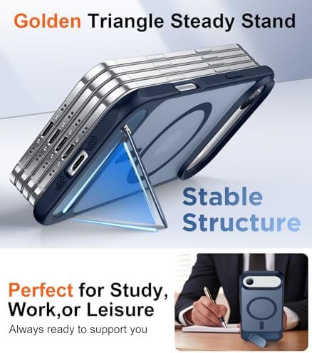 Temdan Designed for iPhone Air Case, [Built-in Invisible Kickstand][Compatible with MagSafe][Military Grade Shockproof] Slim Translucent Matte Phone Case for iPhone 17 Air 6.5 inch(Blue) - Image 4