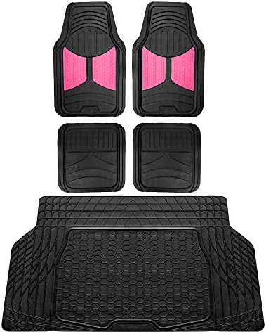 FH Group Monster Eye Full Set Rubber Floor Mats w. Trimmable Vinyl Trunk Liner/Cargo Mat Black- Fit Most Car, Truck, SUV, or Van (Pink/Black) F11313- F16403 by FHGroup