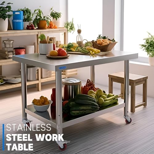 KUARBARR Stainless Steel Table for Prep & Work with 4 Caster Wheels with Undershelf 30 x 36 NSF Metal Commercial Kitchen Adjustable Under Shelf Worktable for Restaurant Home Outdoor - Image 2