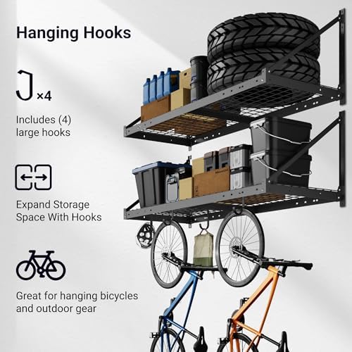FLEXIMOUNTS 2-Pack 2x4 ft Garage Wall Shelving with 4 Hooks, Black - Image 5