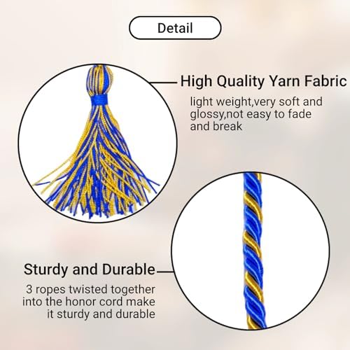 Graduation Honor Cords, 68" Long (Royal Blue/Gold) - Image 3