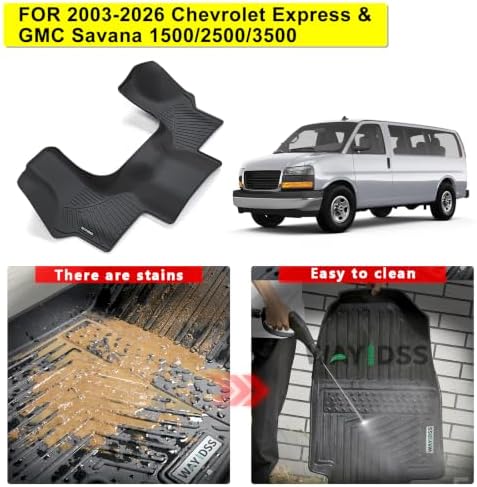 Floor Mats for 2003-2025 2026 Chevrolet Express & GMC Savana 1500/2500/3500,TPE All Weather Protection Chevy Express Front Row mat, Black mat Accessories - Image 2