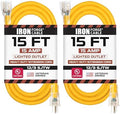 Iron Forge Cable Lighted Outdoor Extension Cord 15 ft 2 Pack - 12 Gauge 15 Amp Heavy Duty Power Extension Cords - SJTW - Great for Major Appliances, Power Tools, Garden Supplies - Yellow by IronForgeCable