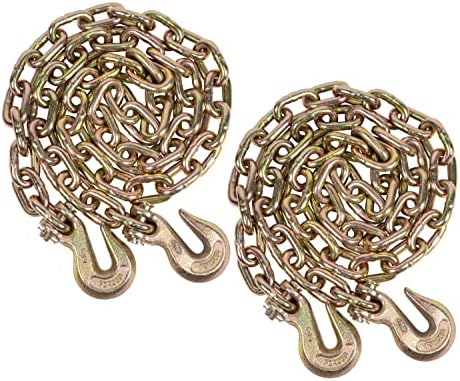 2 Pack 3/8 Inch x 12 FT Grade 70 Binder Chain with Clevis Grab Hooks - G70 Transport Tow Chain - 6,600 Lbs Working Load Limit by MyteeProducts