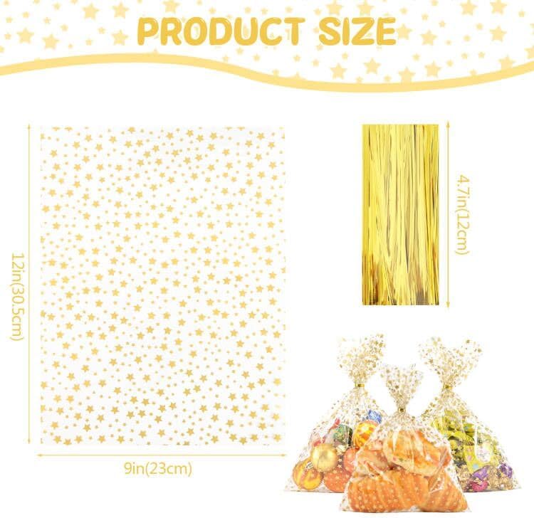 COQOFA 9"X 12" Gift Wrap Cello Cellophane Treat Bags Party Favor bags Clear Candy Cookie Bags Plastic Poly Goodie Storage Bags for Bakery,Birthday, Wedding,Party 50 pcs Gold - Image 2